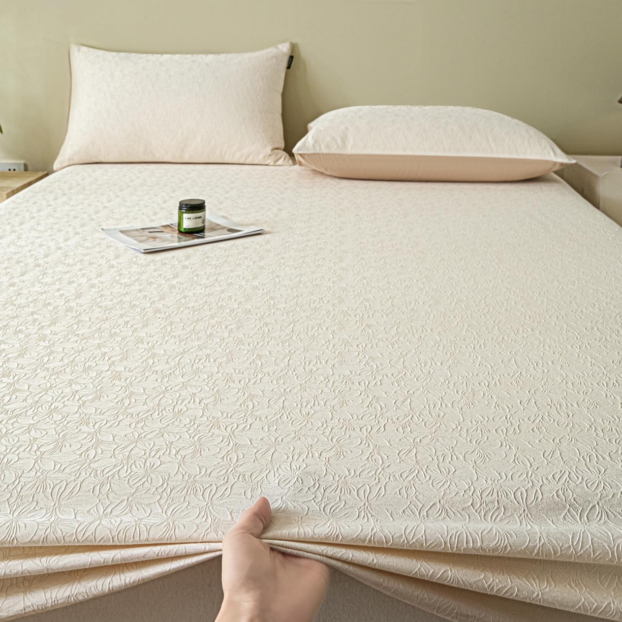 91家纺网 家纺一手货源 找家纺 涵宸家纺 2026新款全棉提花里拉系列单床笠 床笠-微芒