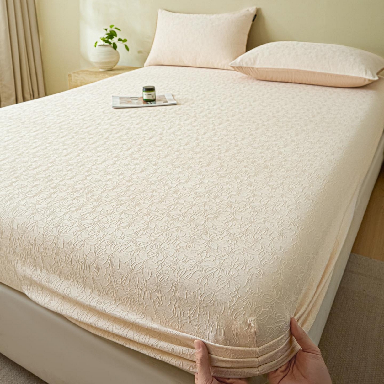 91家纺网 家纺一手货源 找家纺 涵宸家纺 2026新款全棉提花里拉系列单床笠 床笠-微芒