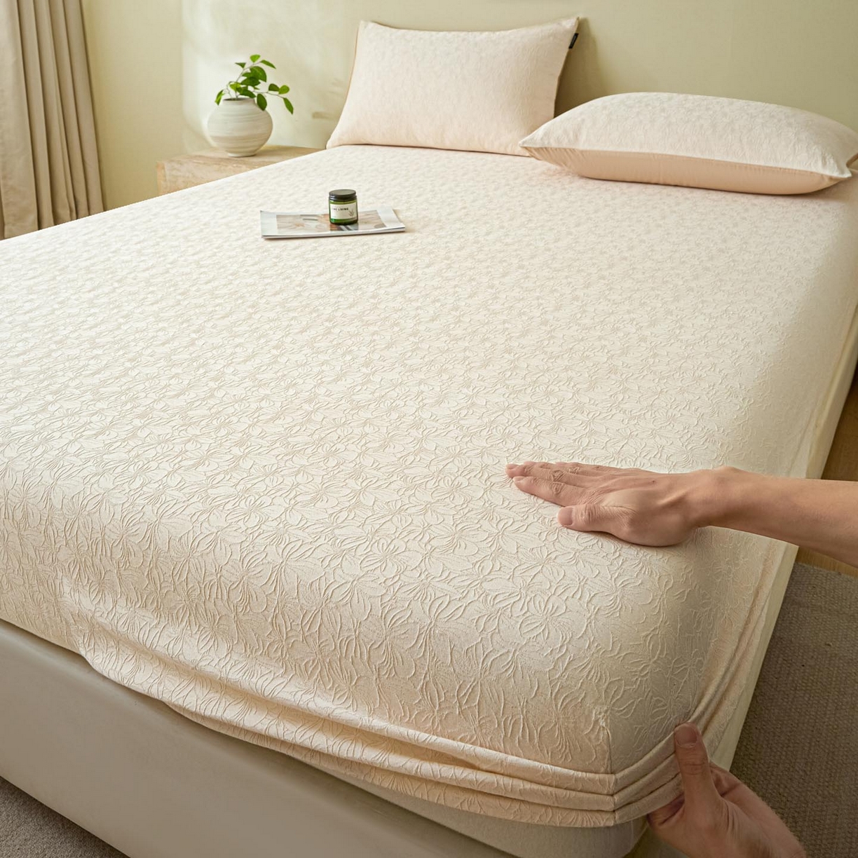 91家纺网 家纺一手货源 找家纺 涵宸家纺 2026新款全棉提花里拉系列单床笠 床笠-微芒