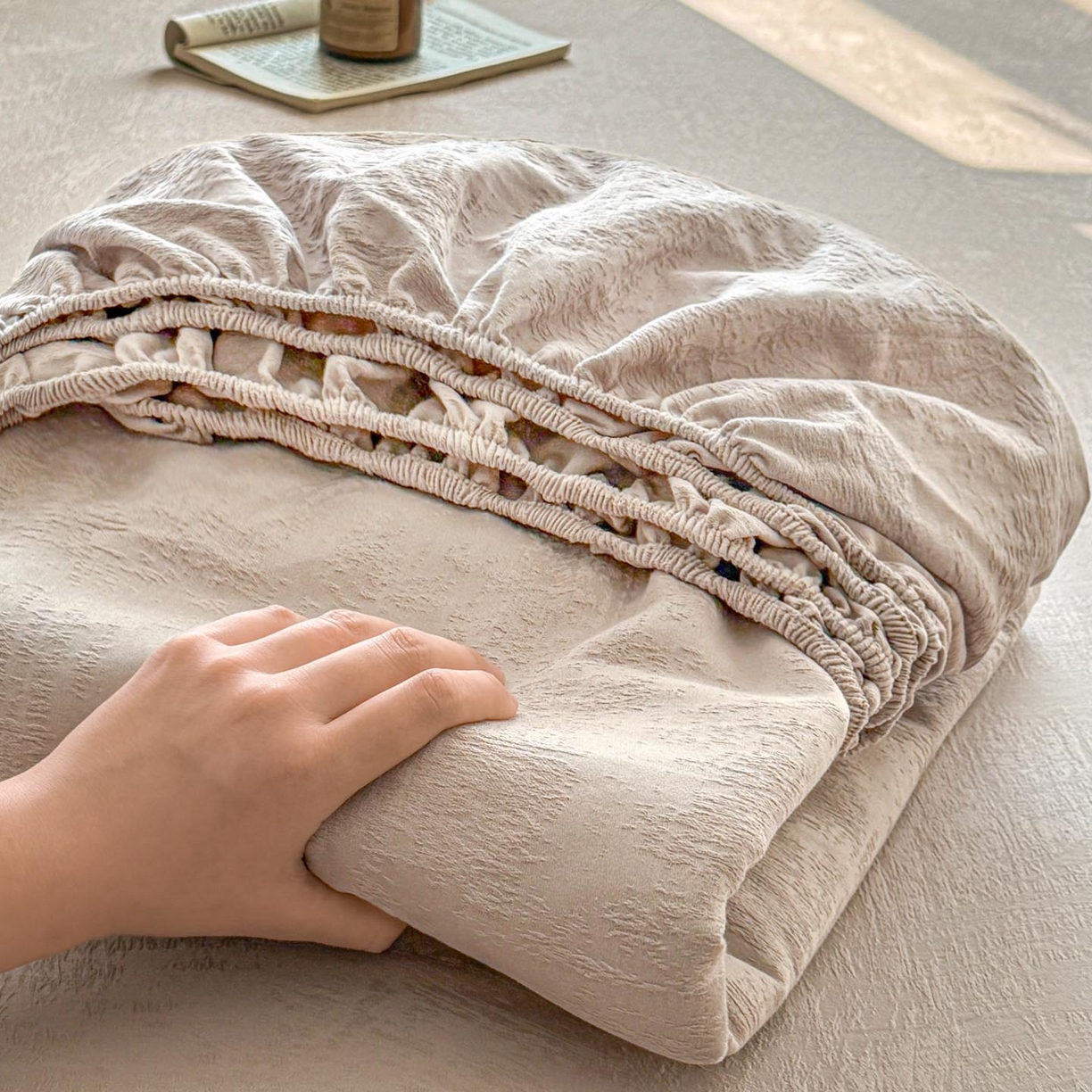 涵宸家纺 2026新款全棉提花里拉系列单床笠 床笠-雾絮-灰