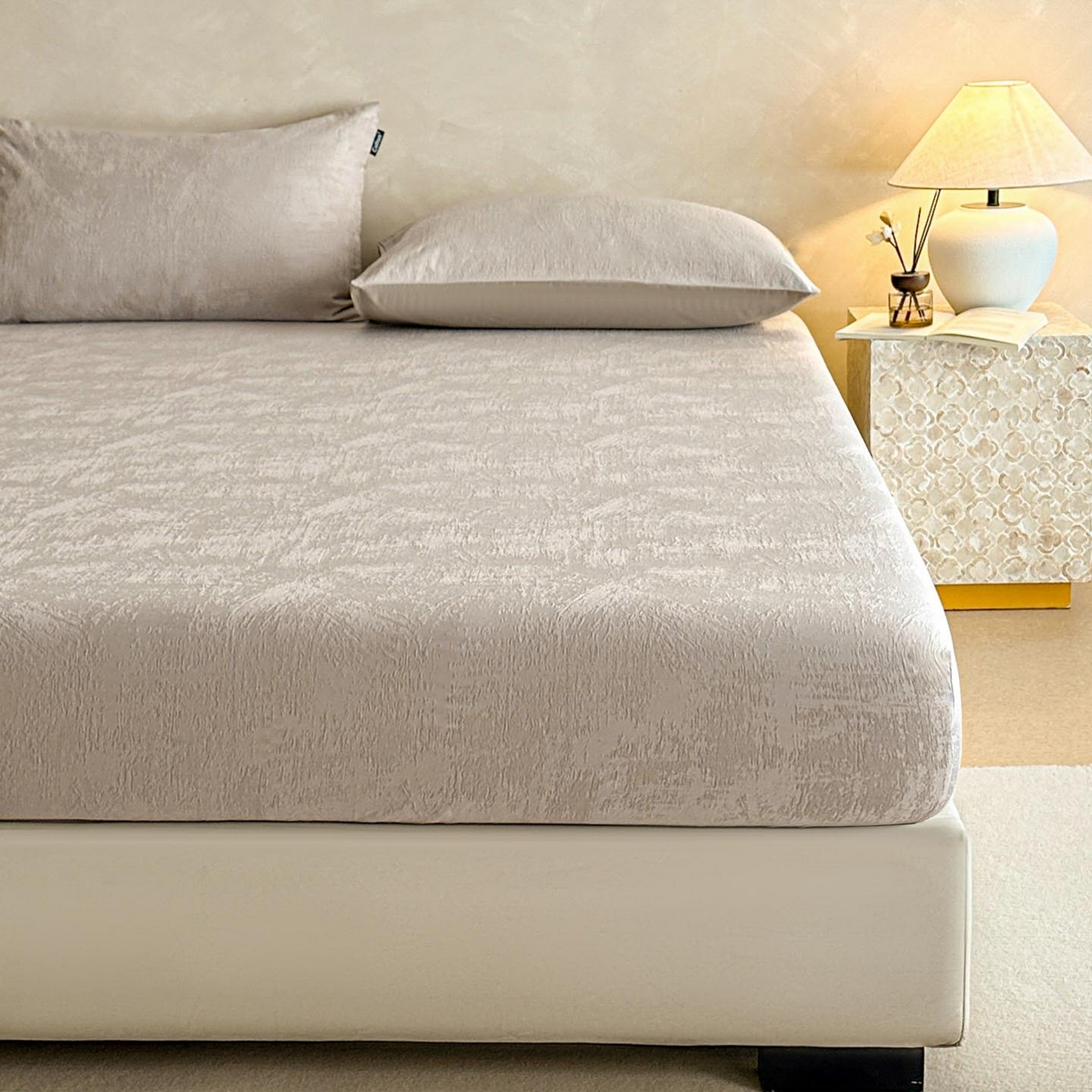 91家纺网 家纺一手货源 找家纺 涵宸家纺 2026新款全棉提花里拉系列单床笠 床笠-雾絮-灰