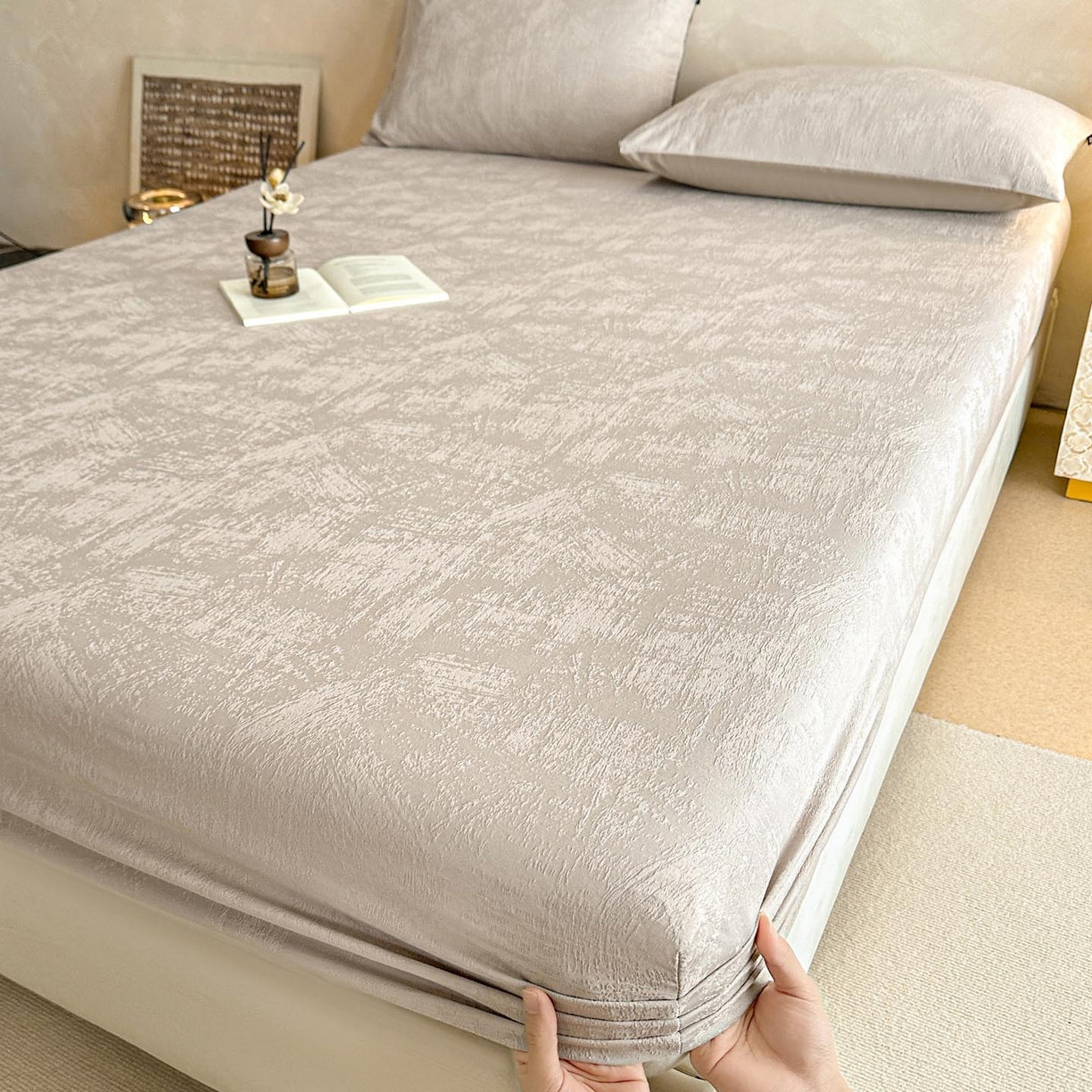 91家纺网 家纺一手货源 找家纺 涵宸家纺 2026新款全棉提花里拉系列单床笠 床笠-雾絮-灰