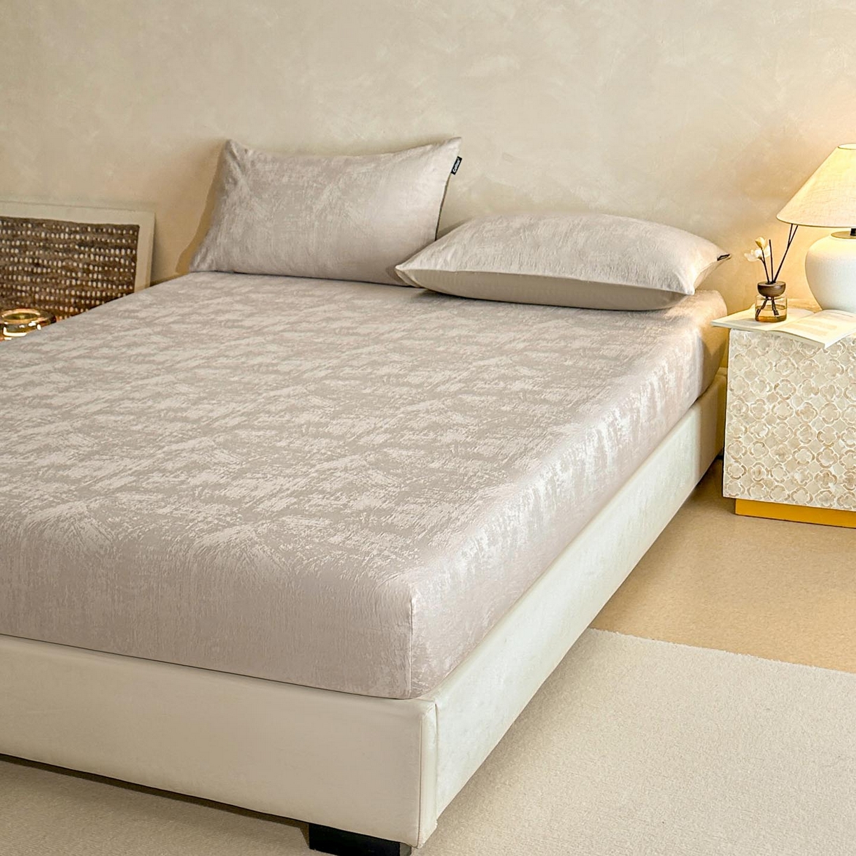 91家纺网 家纺一手货源 找家纺 涵宸家纺 2026新款全棉提花里拉系列单床笠 床笠-雾絮-灰