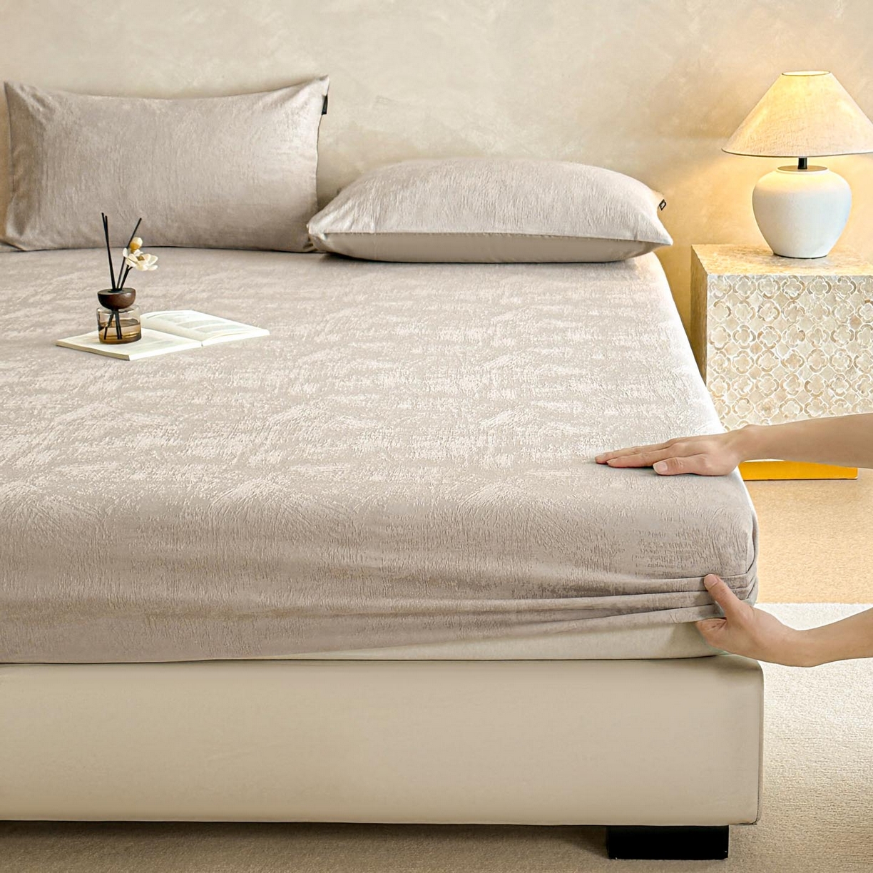 91家纺网 家纺一手货源 找家纺 涵宸家纺 2026新款全棉提花里拉系列单床笠 床笠-雾絮-灰