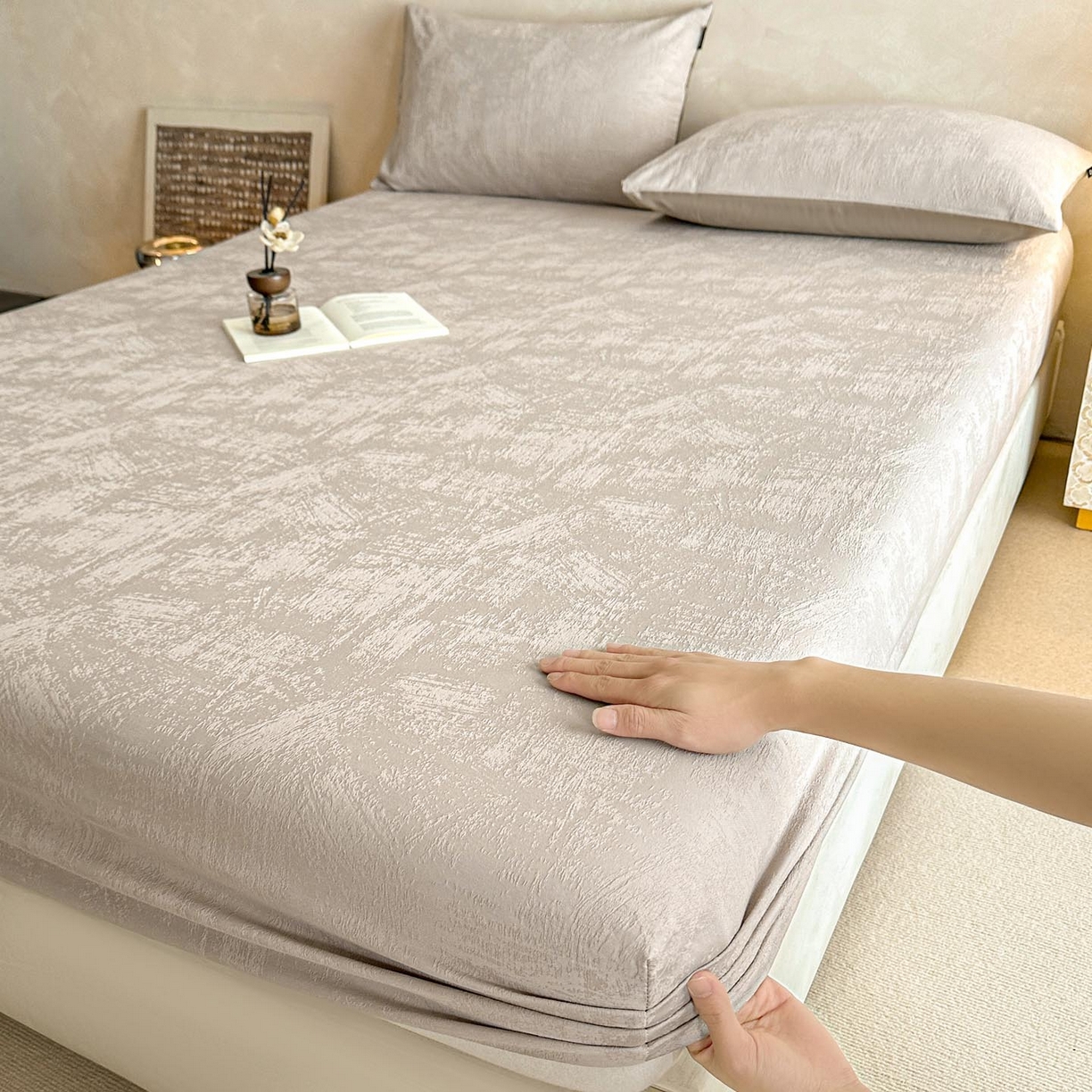 91家纺网 家纺一手货源 找家纺 涵宸家纺 2026新款全棉提花里拉系列单床笠 床笠-雾絮-灰