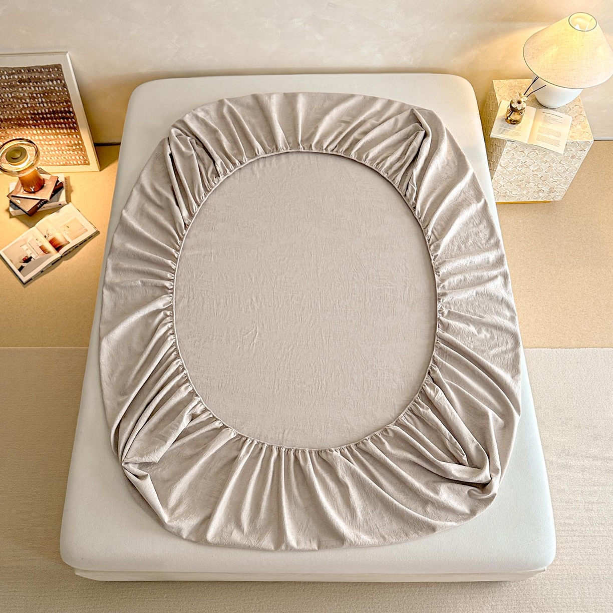 91家纺网 家纺一手货源 找家纺 涵宸家纺 2026新款全棉提花里拉系列单床笠 床笠-雾絮-灰