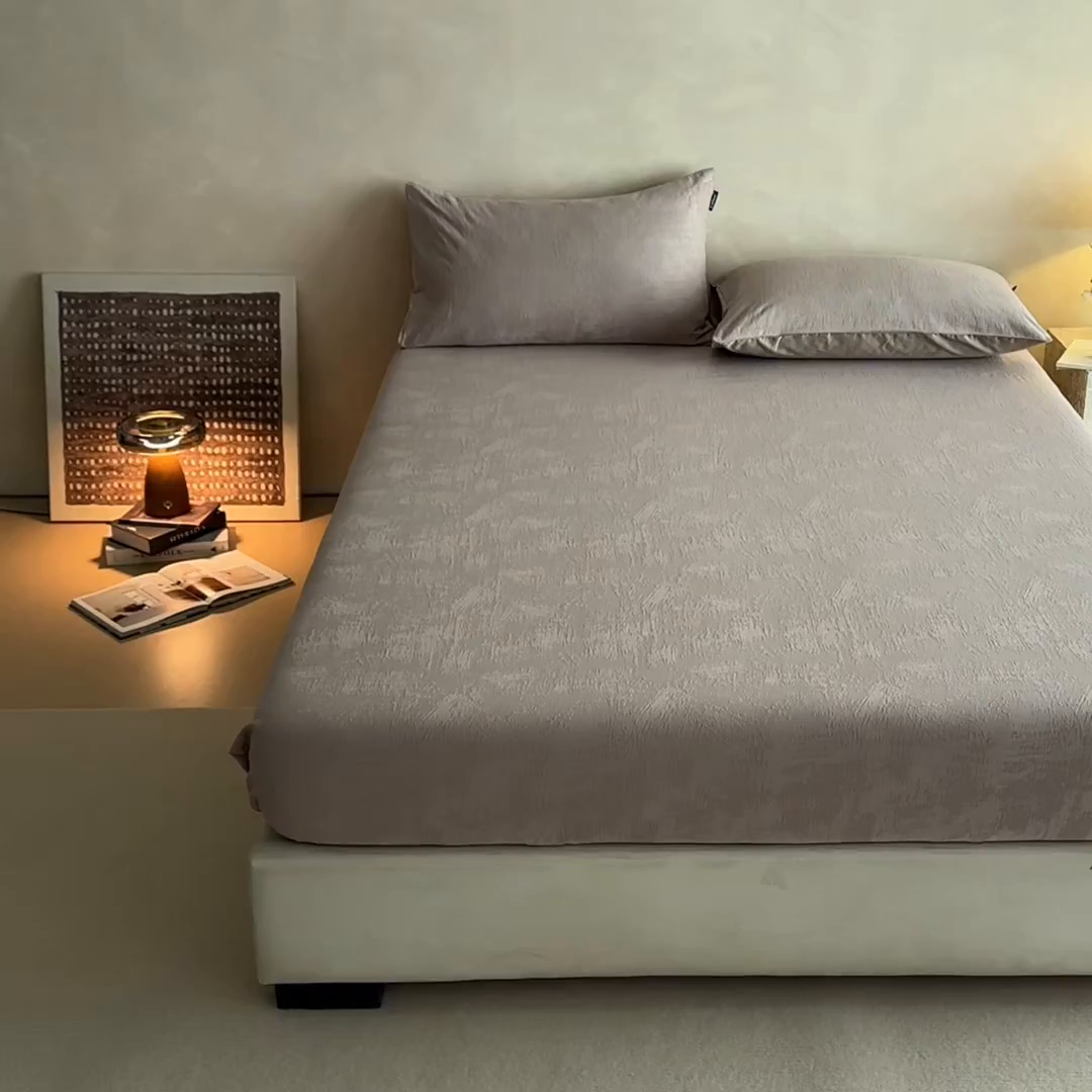 91家纺网 家纺一手货源 找家纺 涵宸家纺 2026新款全棉提花里拉系列单床笠 床笠-雾絮-灰