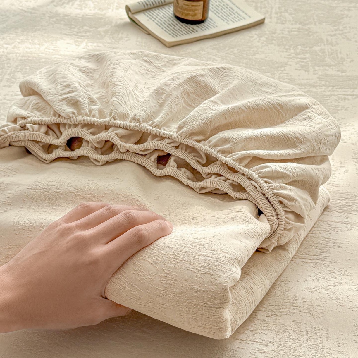 涵宸家纺 2026新款全棉提花里拉系列单床笠 床笠-雾絮-奶白