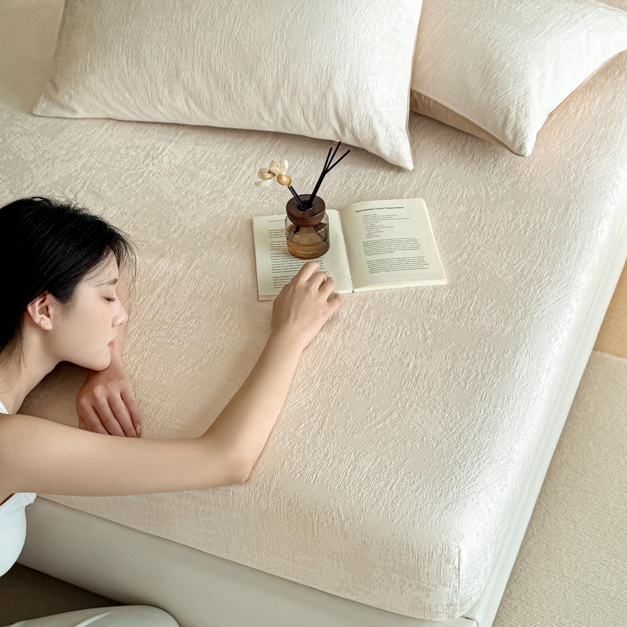 91家纺网 家纺一手货源 找家纺 涵宸家纺 2026新款全棉提花里拉系列单床笠 床笠-雾絮-奶白