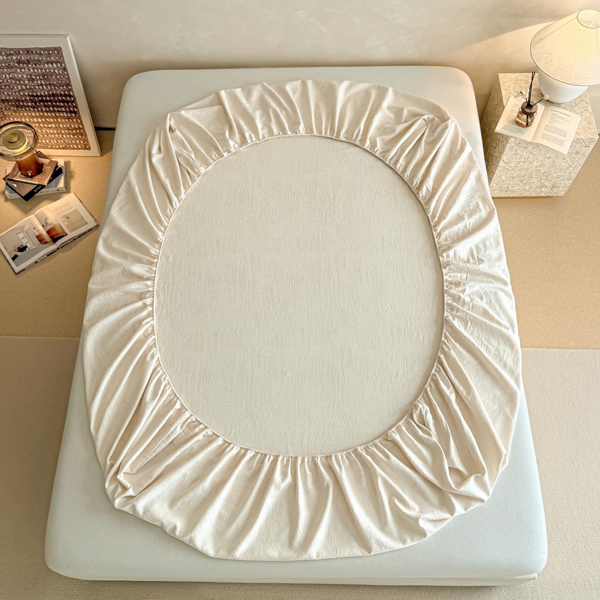 91家纺网 家纺一手货源 找家纺 涵宸家纺 2026新款全棉提花里拉系列单床笠 床笠-雾絮-奶白