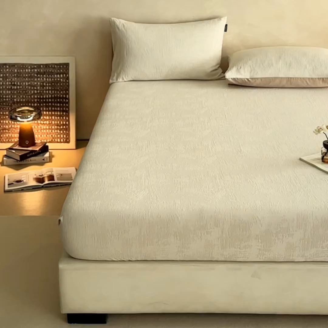 91家纺网 家纺一手货源 找家纺 涵宸家纺 2026新款全棉提花里拉系列单床笠 床笠-雾絮-奶白