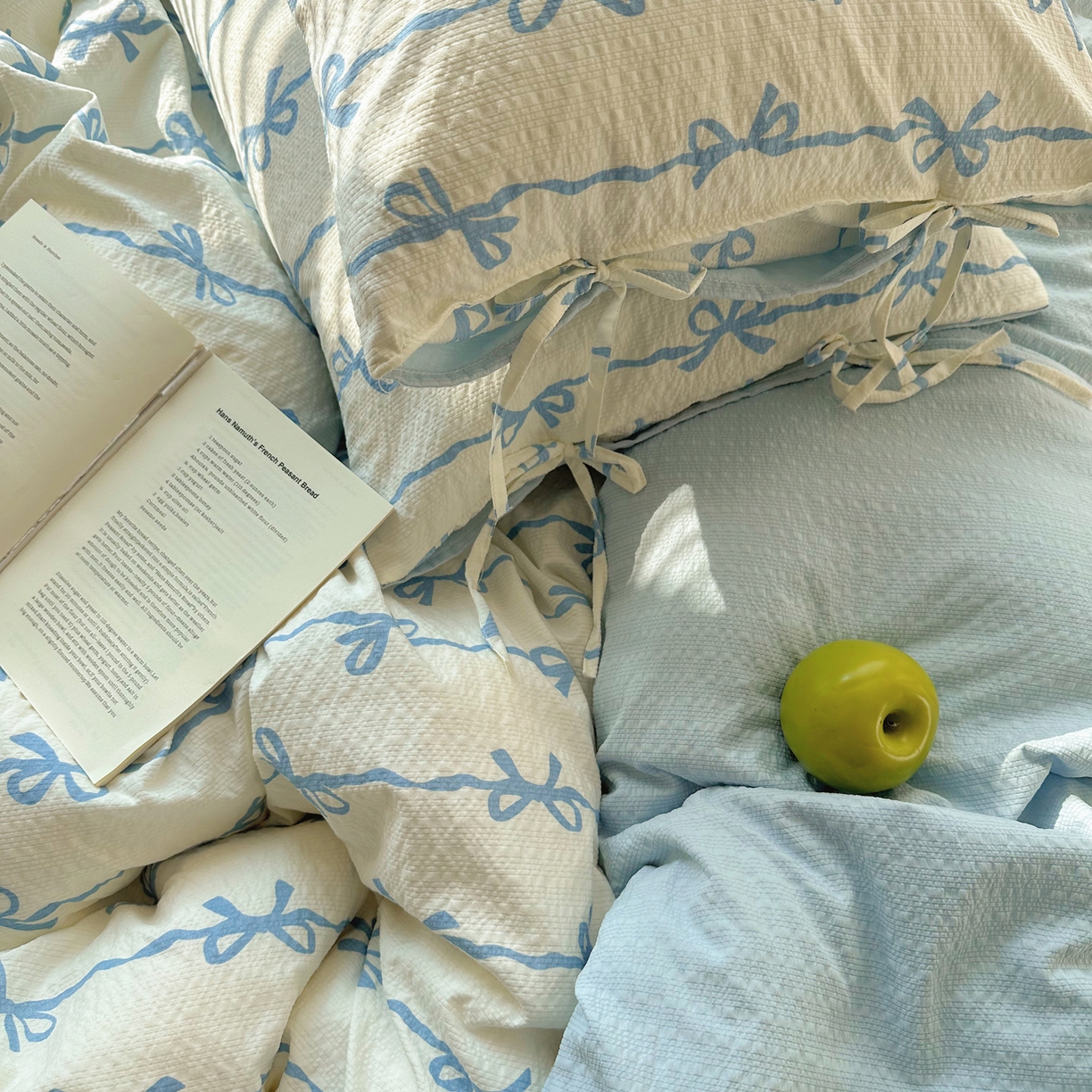 91家纺网 家纺一手货源 找家纺 （总）顾里家纺 2026新款韩系蝴蝶结系带泡芙棉套件四件套  会员-2元 可定制床笠+8元（小四件不做床笠）