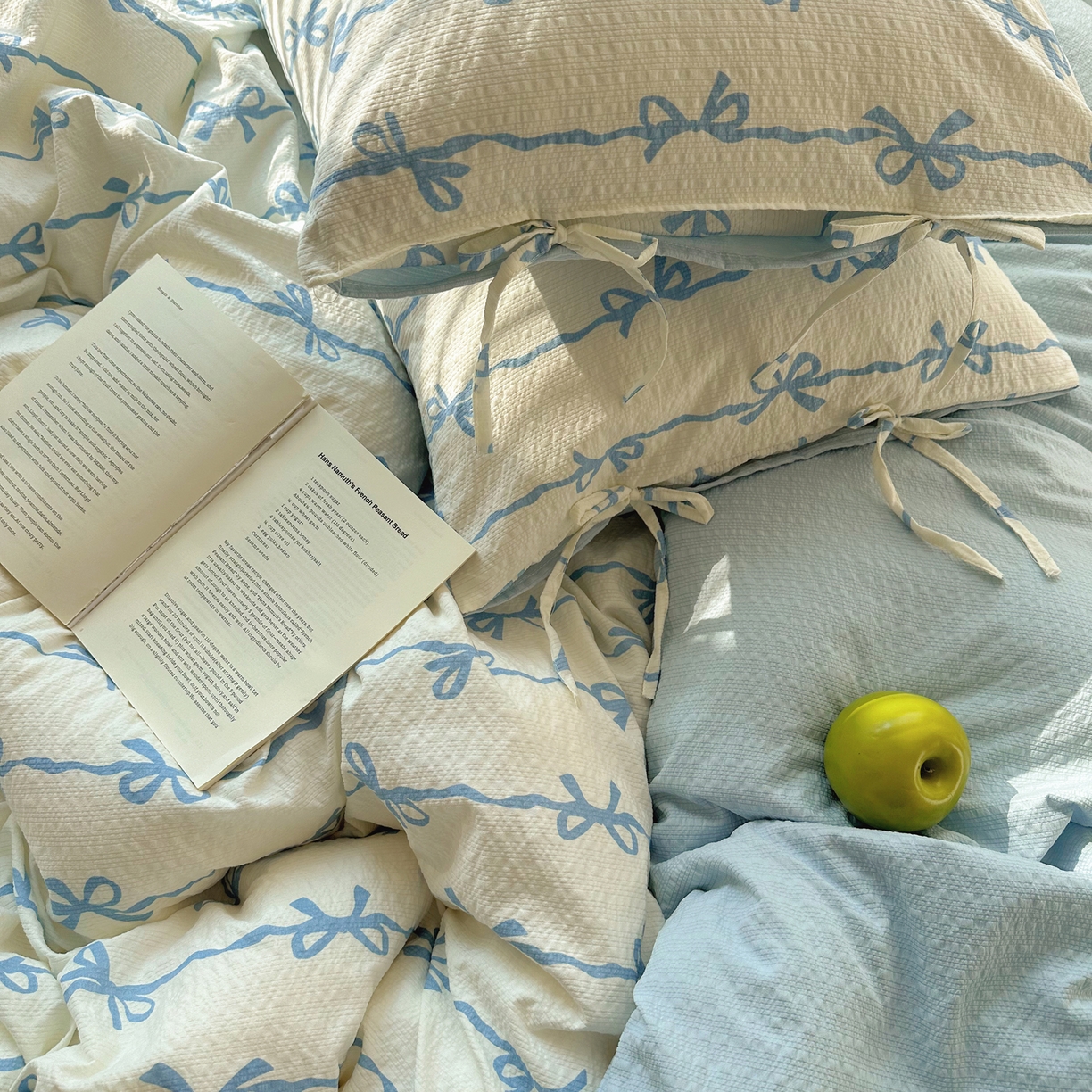 91家纺网 家纺一手货源 找家纺 （总）顾里家纺 2026新款韩系蝴蝶结系带泡芙棉套件四件套  会员-2元 可定制床笠+8元（小四件不做床笠）