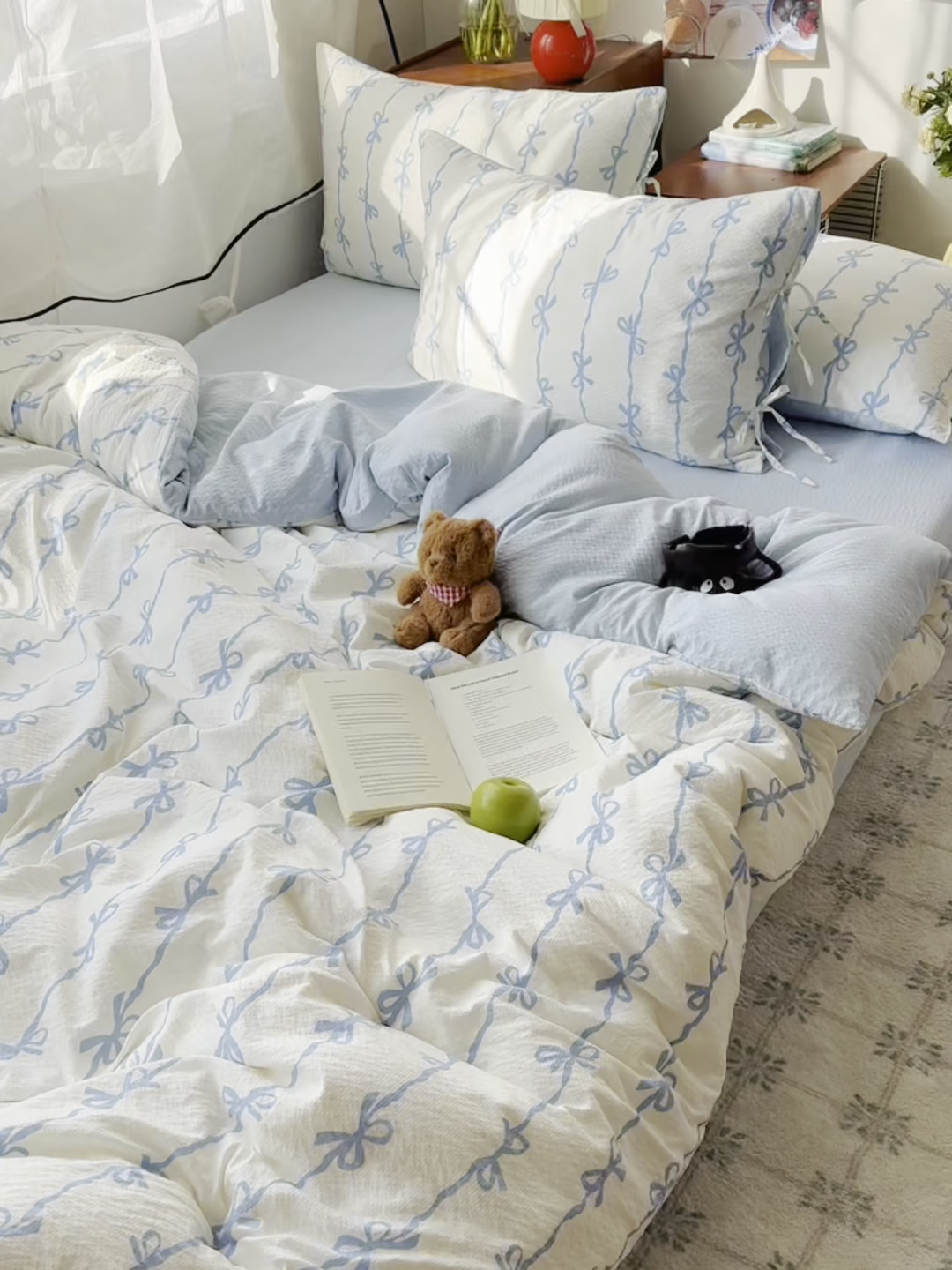 91家纺网 家纺一手货源 找家纺 （总）顾里家纺 2026新款韩系蝴蝶结系带泡芙棉套件四件套  会员-2元 可定制床笠+8元（小四件不做床笠）