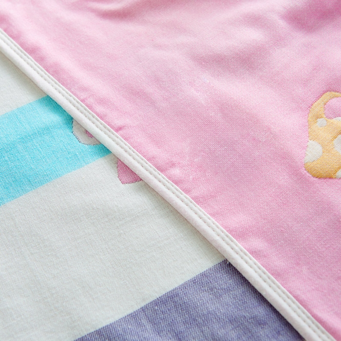 91家纺网 家纺一手货源 找家纺 朴尔家纺-毛巾被 2026新款六层纱布全棉循环小花型枕巾 五彩蘑菇粉枕巾