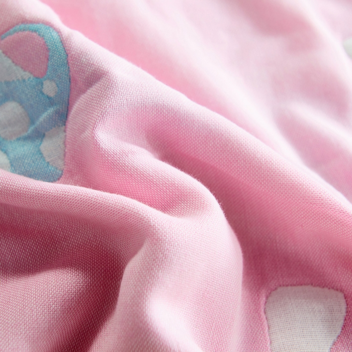 91家纺网 家纺一手货源 找家纺 朴尔家纺-毛巾被 2026新款六层纱布全棉循环小花型枕巾 五彩蘑菇粉枕巾