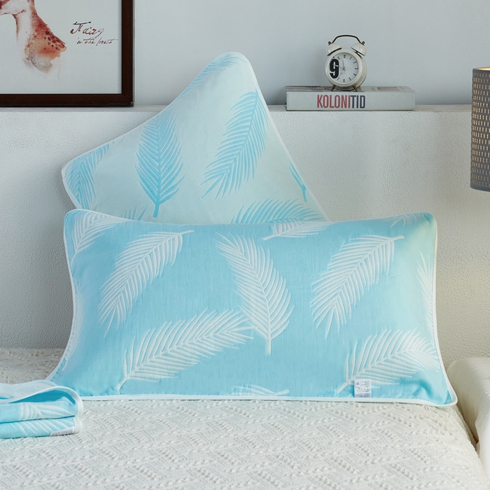 91家纺网 家纺一手货源 找家纺 朴尔家纺-毛巾被 2026新款六层纱布全棉循环小花型枕巾 羽魅兰枕巾