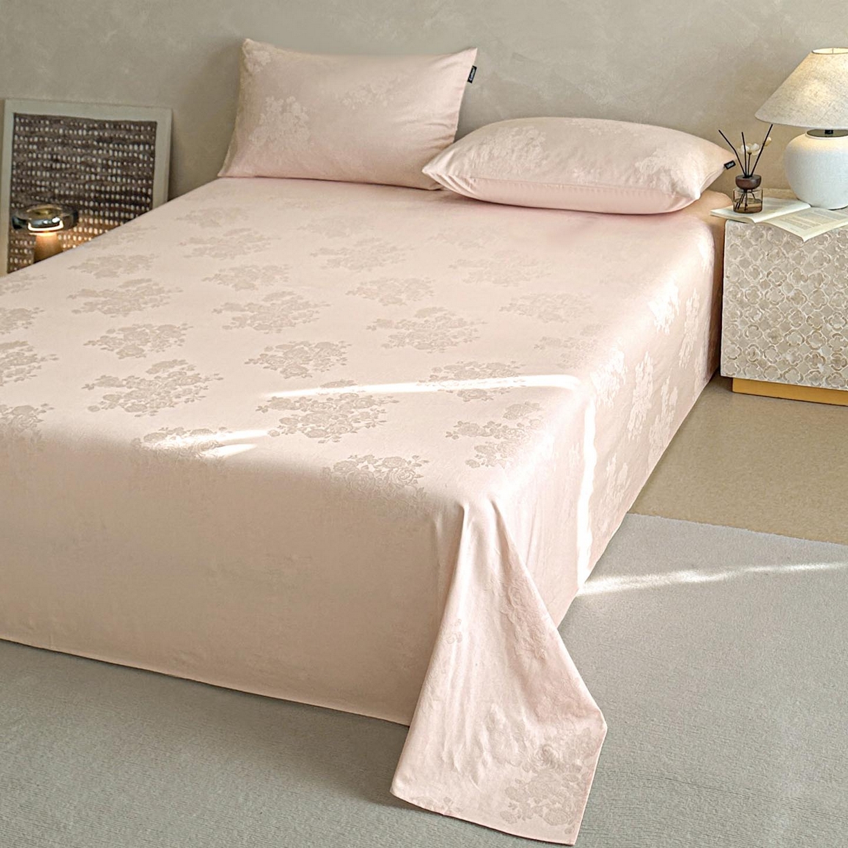 91家纺网 家纺一手货源 找家纺 涵宸家纺 2026新款全棉提花里拉系列单床单 床单-花夕-粉