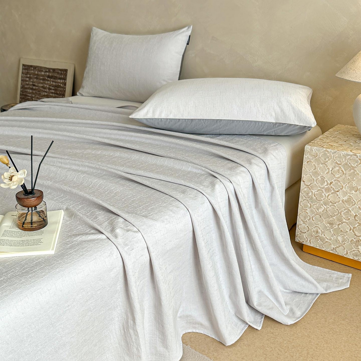 91家纺网 家纺一手货源 找家纺 涵宸家纺 2026新款全棉提花里拉系列单床单 床单-凌维-灰