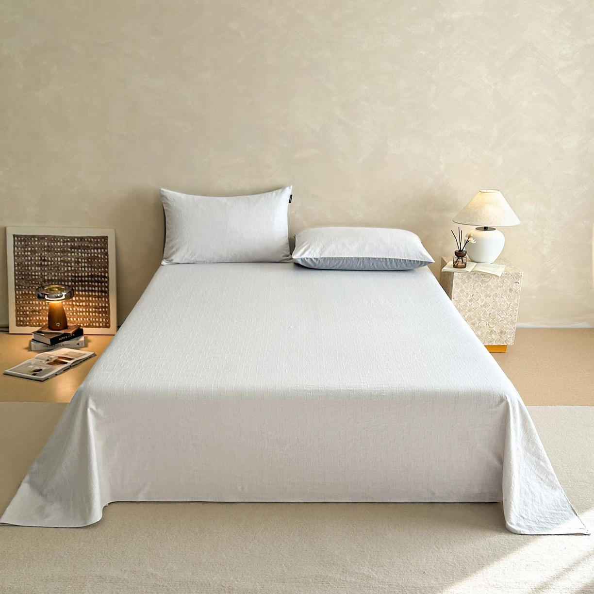 91家纺网 家纺一手货源 找家纺 涵宸家纺 2026新款全棉提花里拉系列单床单 床单-凌维-灰