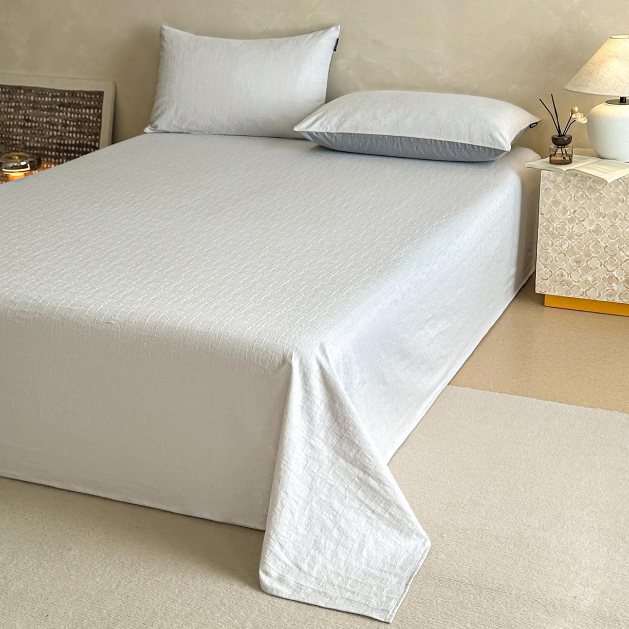 91家纺网 家纺一手货源 找家纺 涵宸家纺 2026新款全棉提花里拉系列单床单 床单-凌维-灰