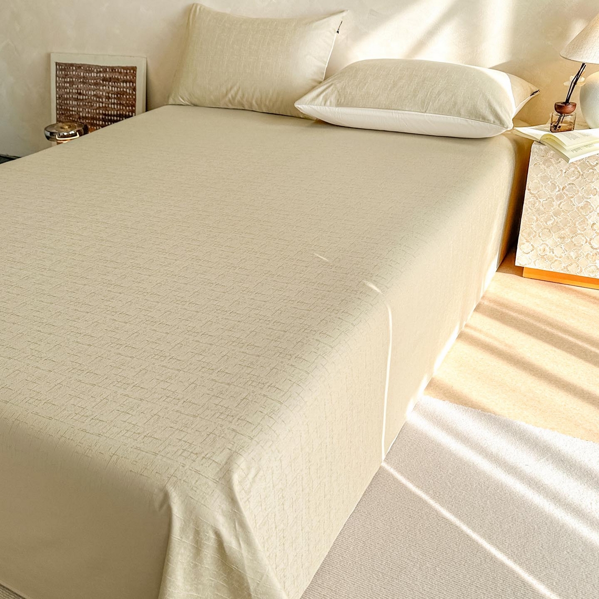 91家纺网 家纺一手货源 找家纺 涵宸家纺 2026新款全棉提花里拉系列单床单 床单-凌维-绿