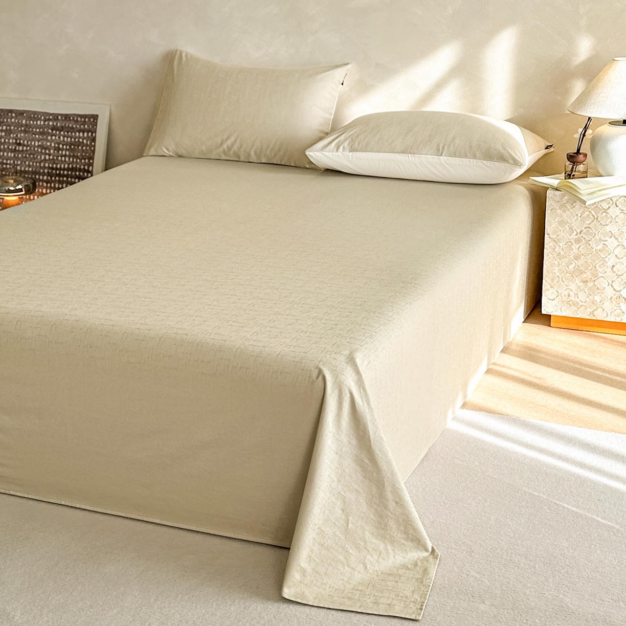 91家纺网 家纺一手货源 找家纺 涵宸家纺 2026新款全棉提花里拉系列单床单 床单-凌维-绿