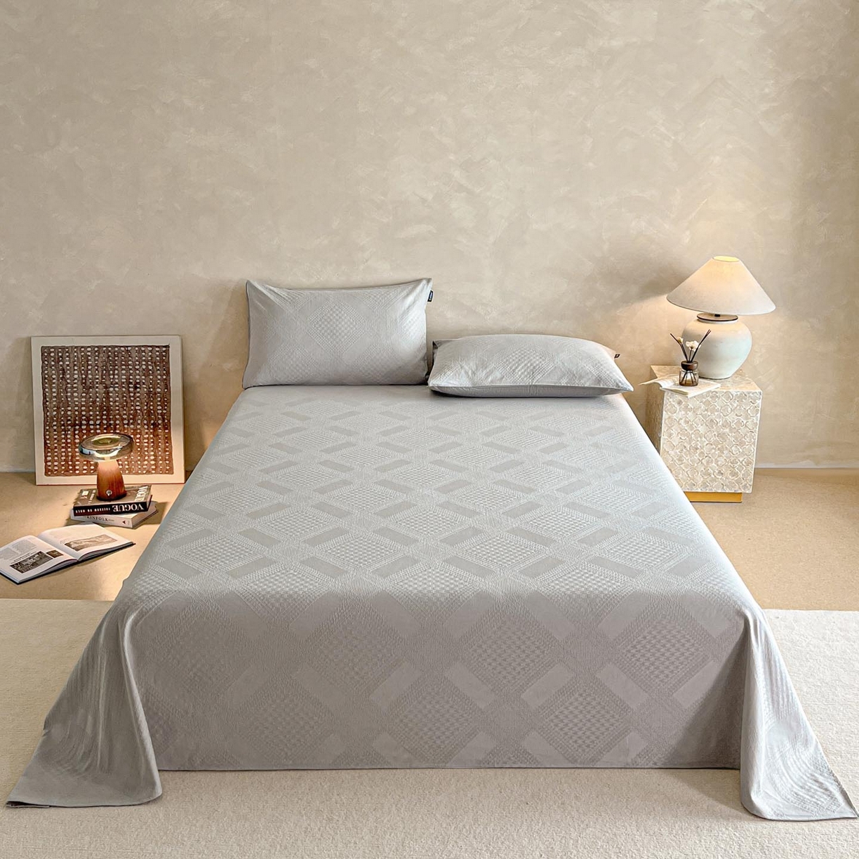 91家纺网 家纺一手货源 找家纺 涵宸家纺 2026新款全棉提花里拉系列单床单 床单-千喜格