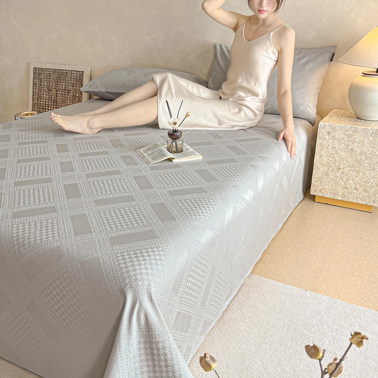 91家纺网 家纺一手货源 找家纺 涵宸家纺 2026新款全棉提花里拉系列单床单 床单-千喜格