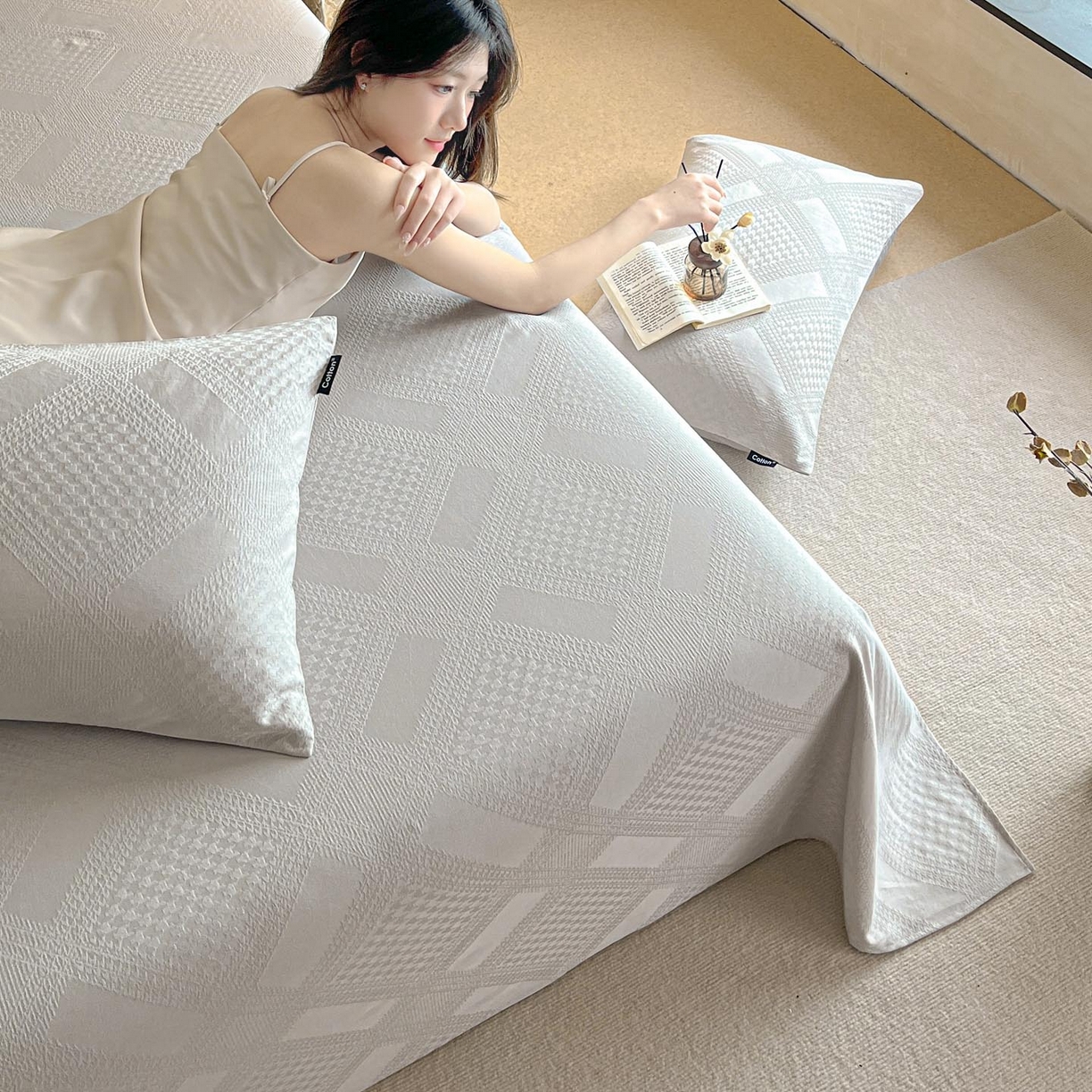 91家纺网 家纺一手货源 找家纺 涵宸家纺 2026新款全棉提花里拉系列单床单 床单-千喜格