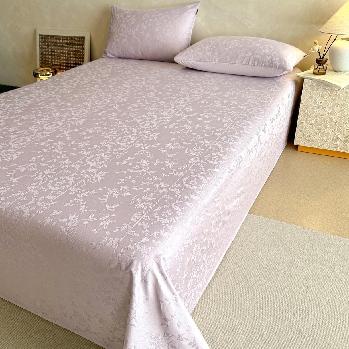 91家纺网 家纺一手货源 找家纺 涵宸家纺 2026新款全棉提花里拉系列单床单 床单-沁语-紫