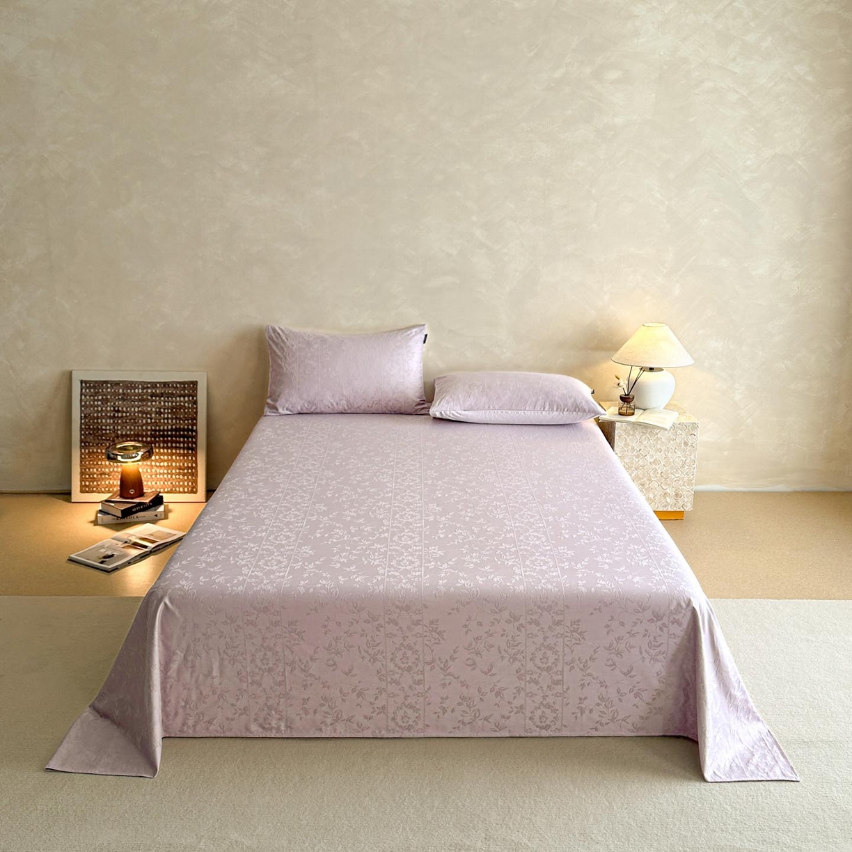 91家纺网 家纺一手货源 找家纺 涵宸家纺 2026新款全棉提花里拉系列单床单 床单-沁语-紫