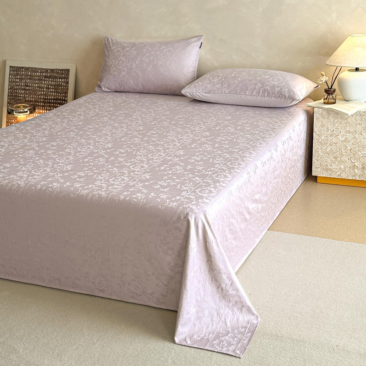 91家纺网 家纺一手货源 找家纺 涵宸家纺 2026新款全棉提花里拉系列单床单 床单-沁语-紫