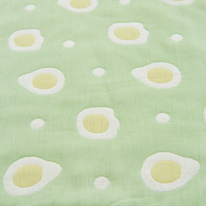 91家纺网 家纺一手货源 找家纺 朴尔家纺-毛巾被 2026新款六层纱布全棉循环小花型枕巾 煎蛋绿