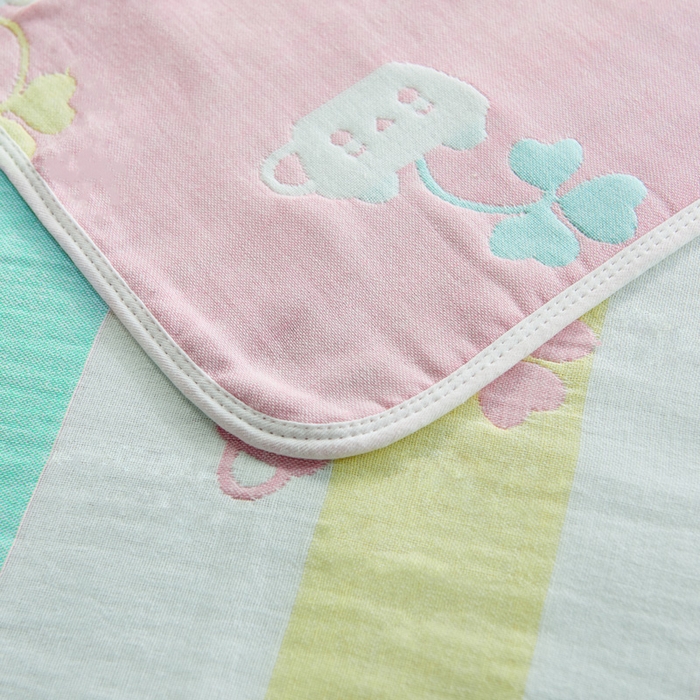 91家纺网 家纺一手货源 找家纺 朴尔家纺-毛巾被 2026新款六层纱布全棉循环小花型枕巾 杯中叶语粉枕巾