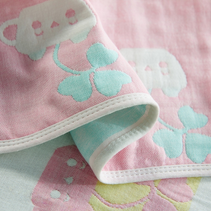 91家纺网 家纺一手货源 找家纺 朴尔家纺-毛巾被 2026新款六层纱布全棉循环小花型枕巾 杯中叶语粉枕巾