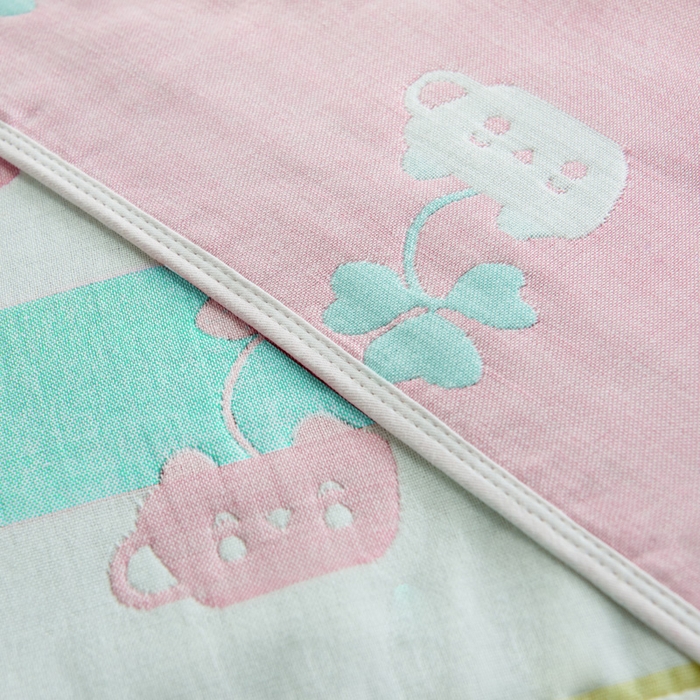 91家纺网 家纺一手货源 找家纺 朴尔家纺-毛巾被 2026新款六层纱布全棉循环小花型枕巾 杯中叶语粉枕巾