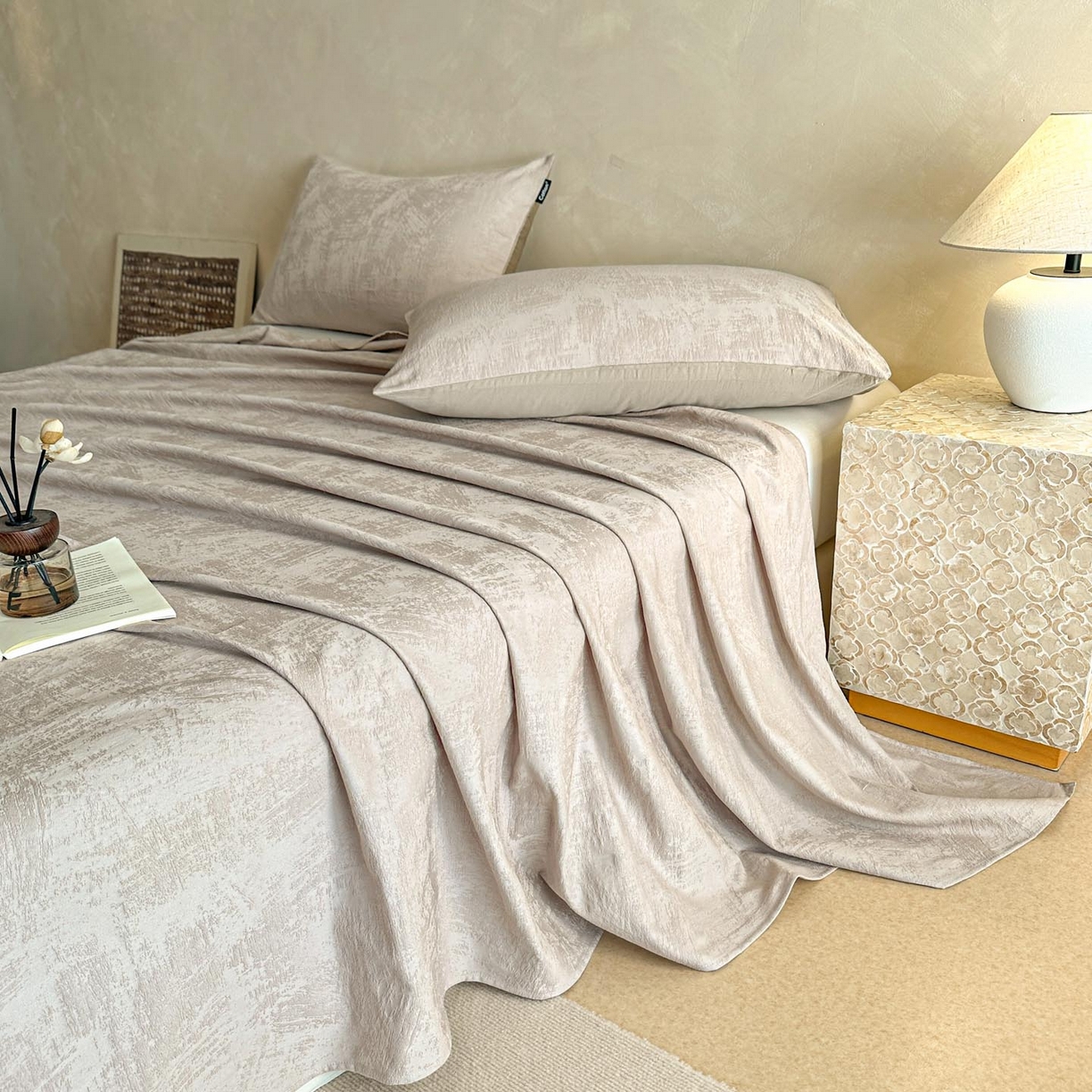 91家纺网 家纺一手货源 找家纺 涵宸家纺 2026新款全棉提花里拉系列单床单 床单-雾絮-灰