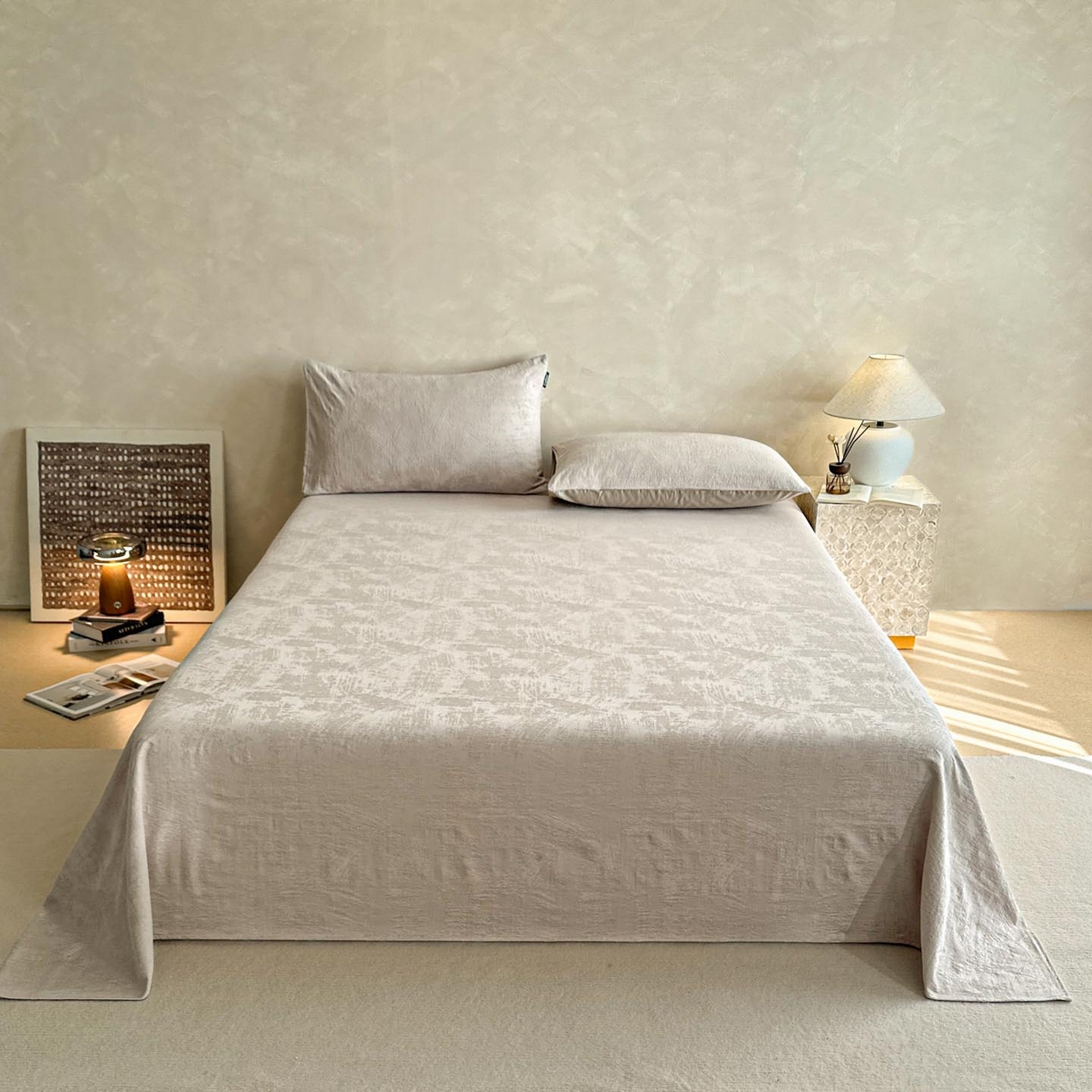 91家纺网 家纺一手货源 找家纺 涵宸家纺 2026新款全棉提花里拉系列单床单 床单-雾絮-灰