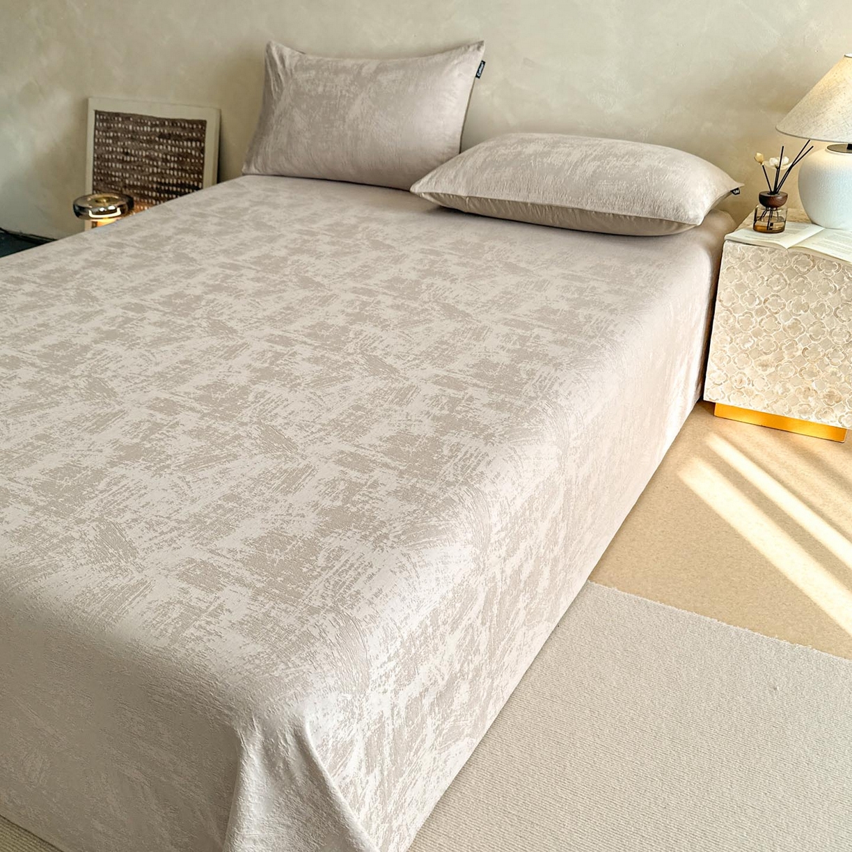 91家纺网 家纺一手货源 找家纺 涵宸家纺 2026新款全棉提花里拉系列单床单 床单-雾絮-灰