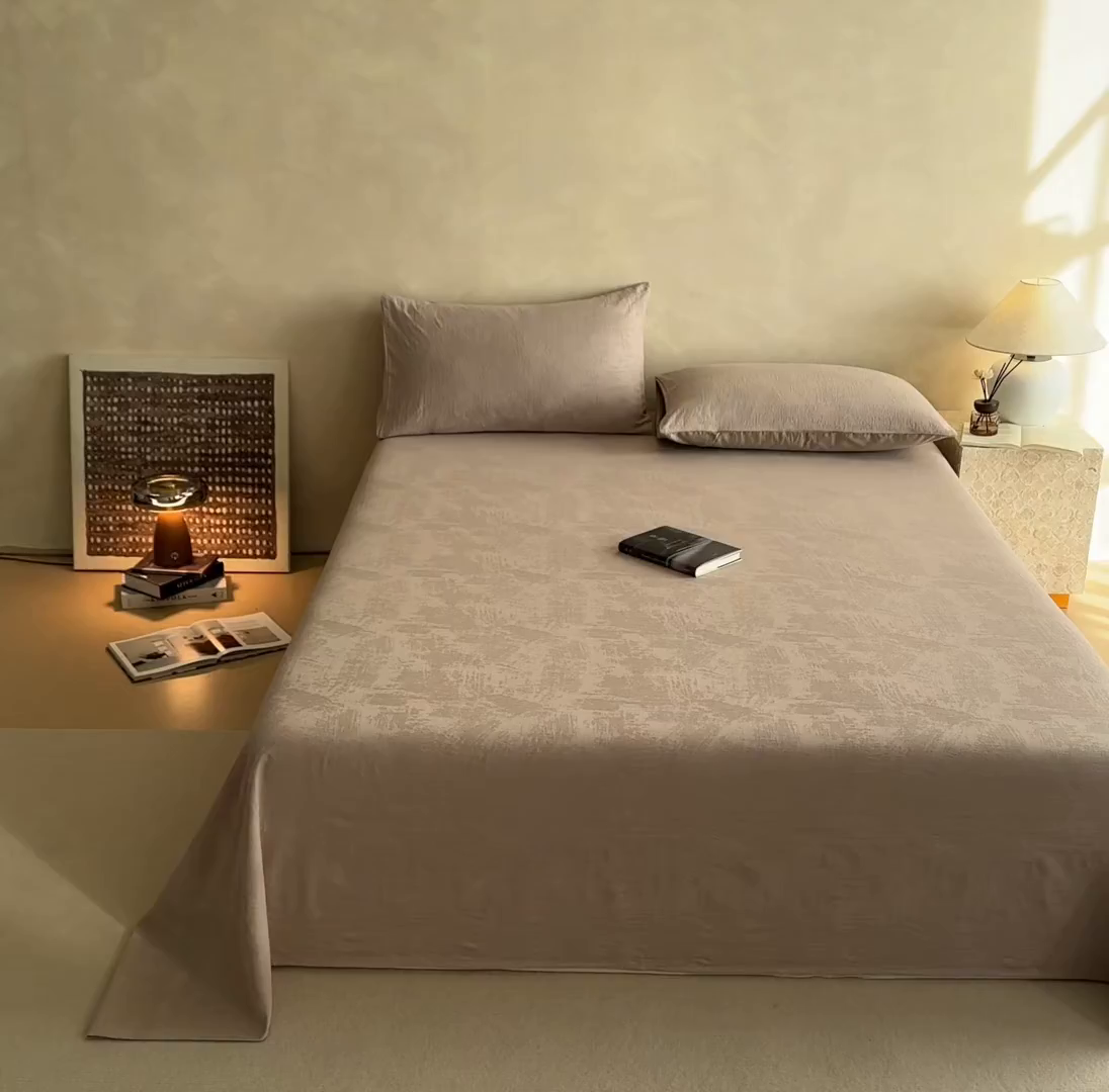 91家纺网 家纺一手货源 找家纺 涵宸家纺 2026新款全棉提花里拉系列单床单 床单-雾絮-灰