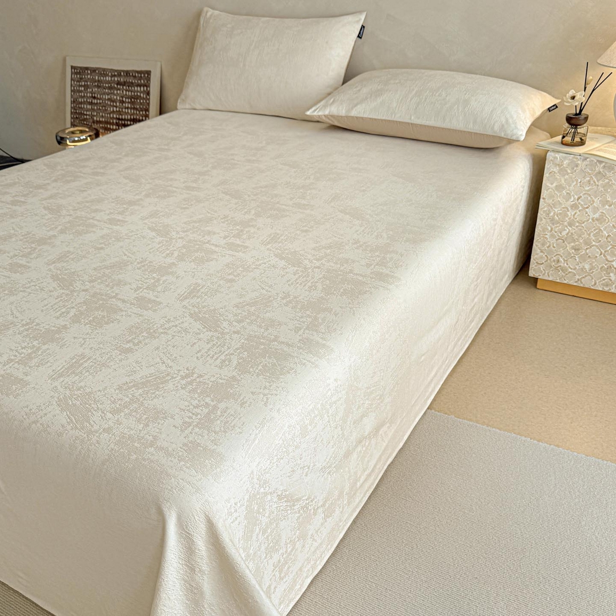 91家纺网 家纺一手货源 找家纺 涵宸家纺 2026新款全棉提花里拉系列单床单 床单-雾絮-奶白