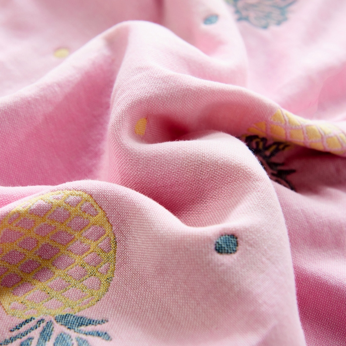 91家纺网 家纺一手货源 找家纺 朴尔家纺-毛巾被 2026新款六层纱布全棉循环小花型枕巾 清新菠萝粉枕巾