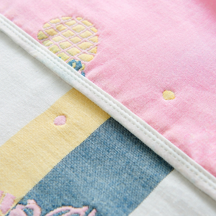 91家纺网 家纺一手货源 找家纺 朴尔家纺-毛巾被 2026新款六层纱布全棉循环小花型枕巾 清新菠萝粉枕巾
