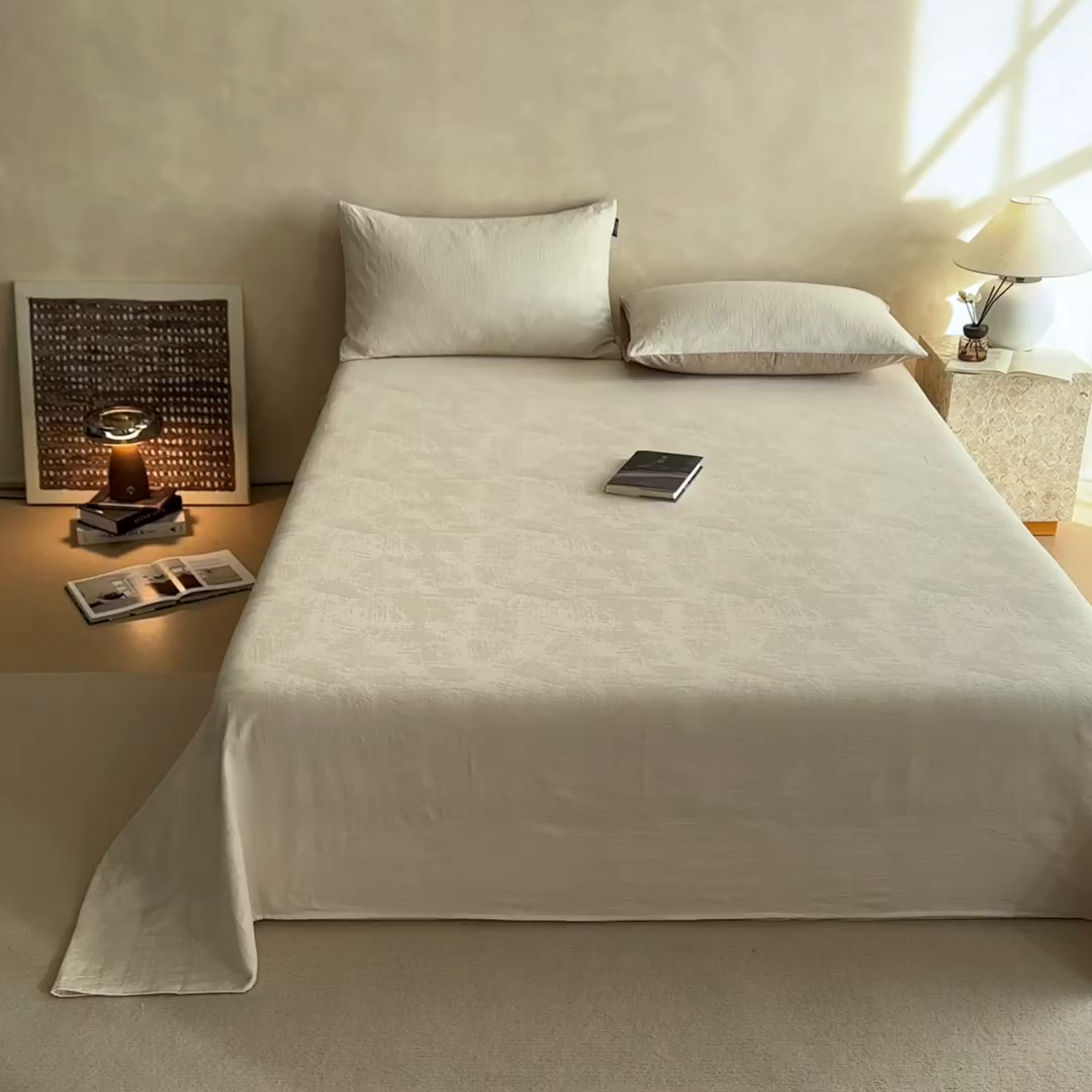 91家纺网 家纺一手货源 找家纺 涵宸家纺 2026新款全棉提花里拉系列单床单 床单-雾絮-奶白