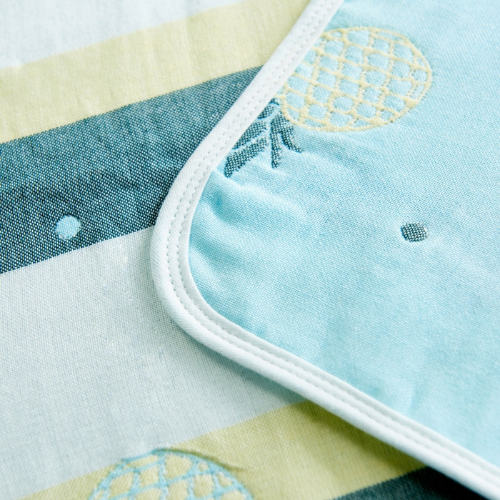 91家纺网 家纺一手货源 找家纺 朴尔家纺-毛巾被 2026新款六层纱布全棉循环小花型枕巾 清新菠萝兰枕巾