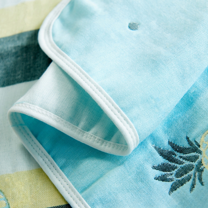 91家纺网 家纺一手货源 找家纺 朴尔家纺-毛巾被 2026新款六层纱布全棉循环小花型枕巾 清新菠萝兰枕巾