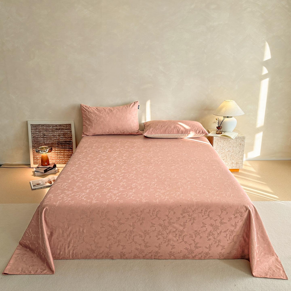 91家纺网 家纺一手货源 找家纺 涵宸家纺 2026新款全棉提花里拉系列单床单 床单-毓影-豆沙