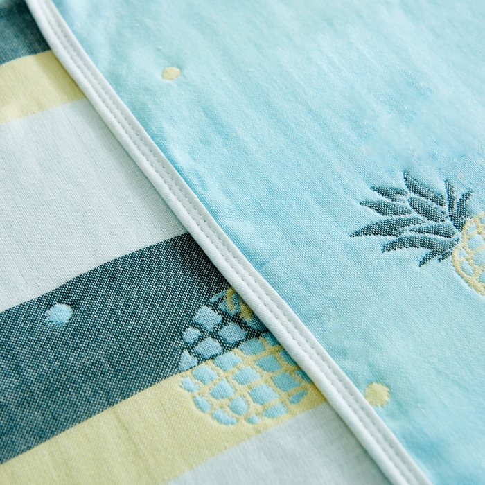 91家纺网 家纺一手货源 找家纺 朴尔家纺-毛巾被 2026新款六层纱布全棉循环小花型枕巾 清新菠萝兰枕巾