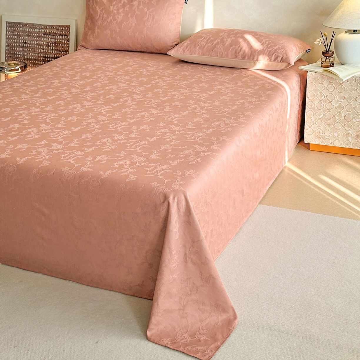 91家纺网 家纺一手货源 找家纺 涵宸家纺 2026新款全棉提花里拉系列单床单 床单-毓影-豆沙